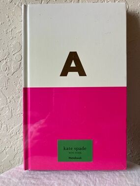kate spade: White & Hot Pink Hardcover Dipped “A” Initial Notebook- 200 pages
